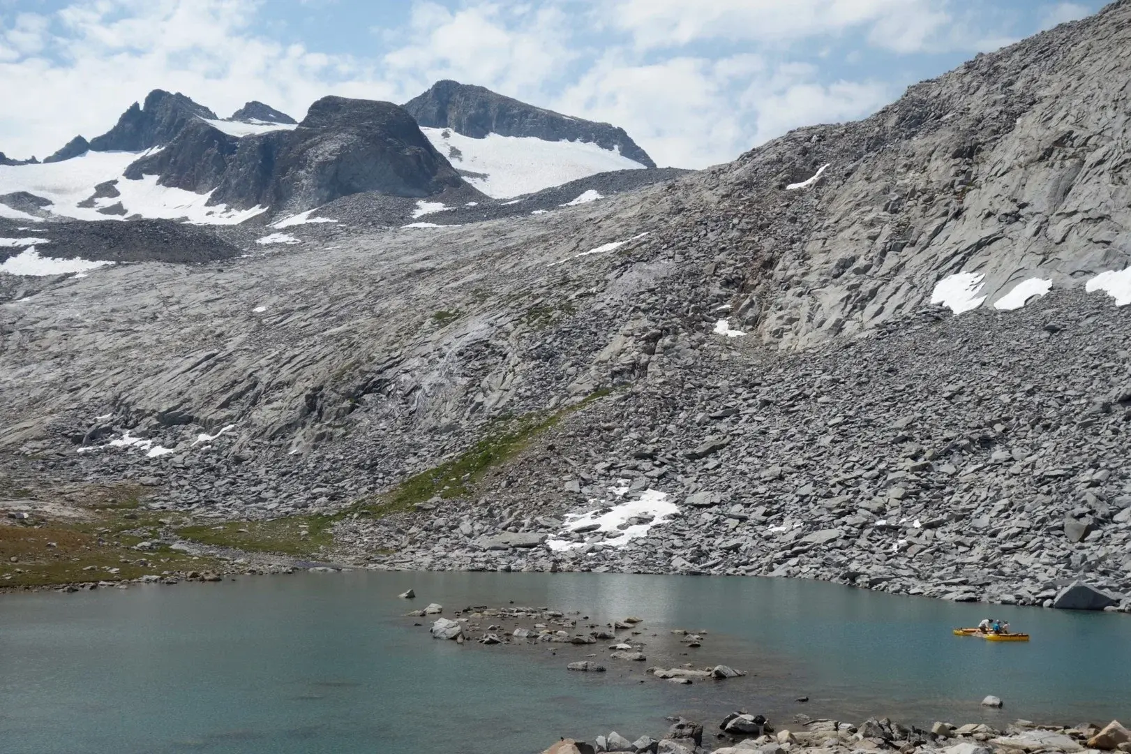 Retrieving lake sediment cores from below the Lyell glacier in Yosemite National Park