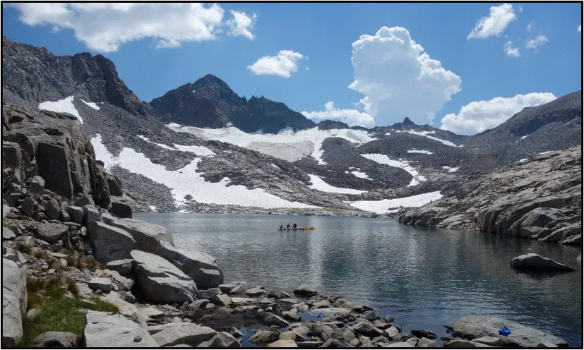 Retrieving lake sediment cores from below the Maclure glacier in Yosemite National Park