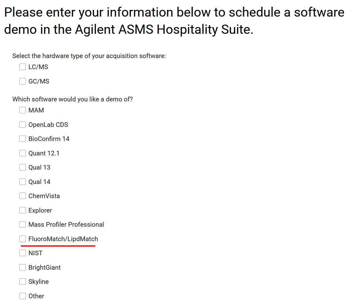 Display of which form field to select for one on one FluoroMatch/LipidMatch trainings.